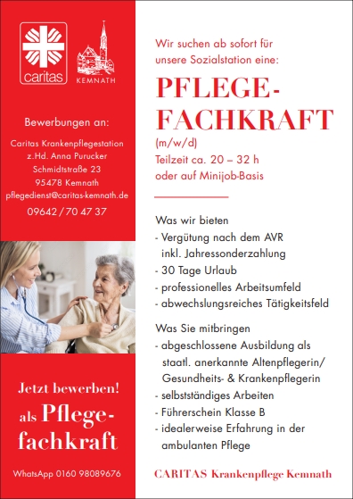 Caritas-Stellenanzeige - Pflegefachkraft